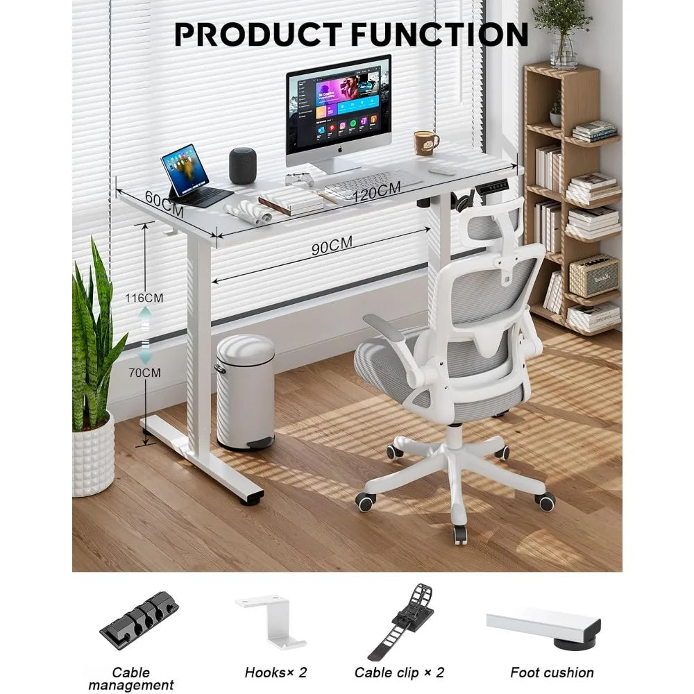 Escritorio elevable, con altura regulable, escritorio eléctrico con altura regulable, 120 x 60 cm, función de memoria de 3 posiciones,