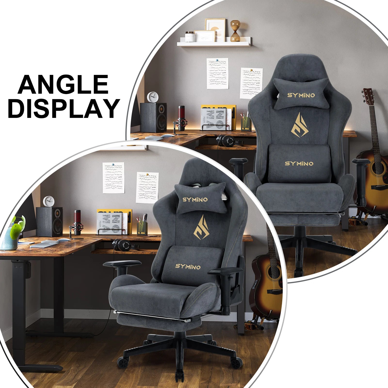 Silla ejecutiva para juegos Symino ergonómica con reposapiés y cojín lumbar ajustable.