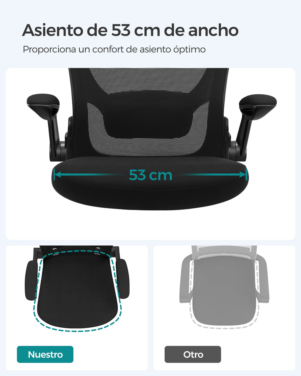 Silla de oficina SONGMICS, silla de escritorio de malla, silla ergonómica para ordenador, soporte lumbar, mecedora, ancho del asiento 53 cm, reposabrazos abatibles