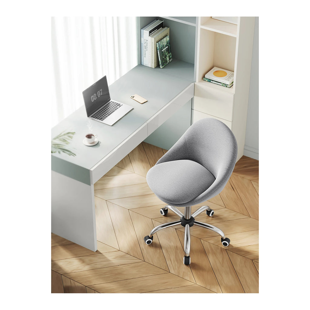 SONGMICS Silla de oficina para el hogar, giratoria de terciopelo, silla de escritorio, acolchada con espuma, altura ajustable, para estudio y dormitorio, gris paloma/azul