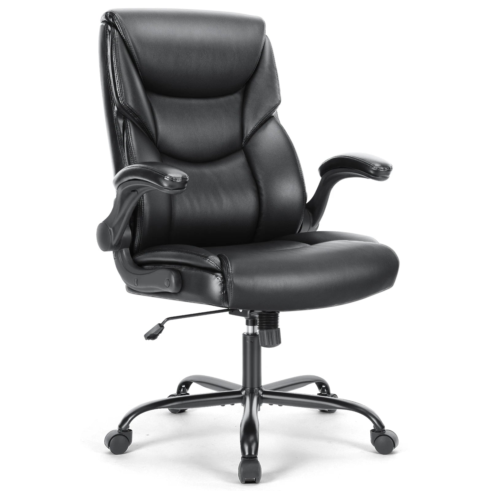 Silla ergonómica JHK con reposabrazos acolchado de cuero sintético y ruedas giratorias con soporte lumbar