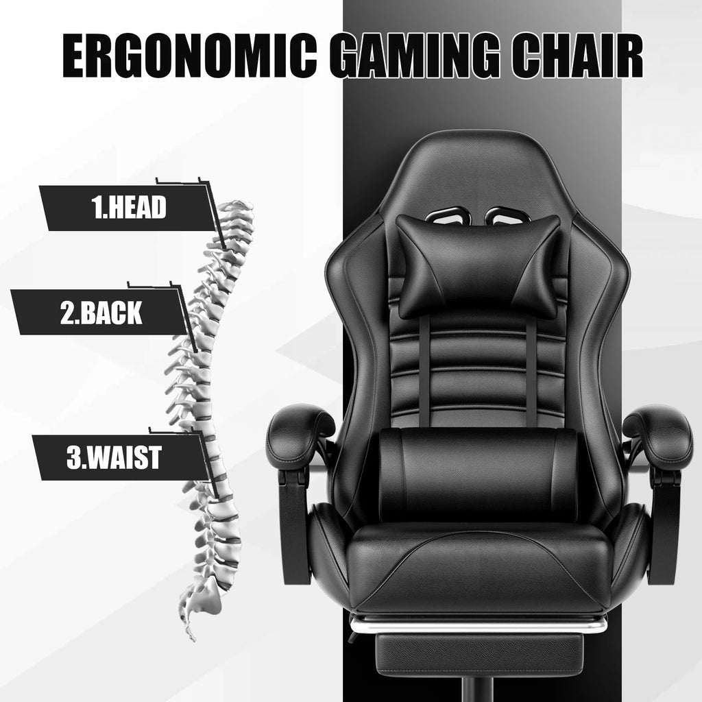 Silla ejecutiva ergonómica para juegos con reposapiés estilo carrera reclinable