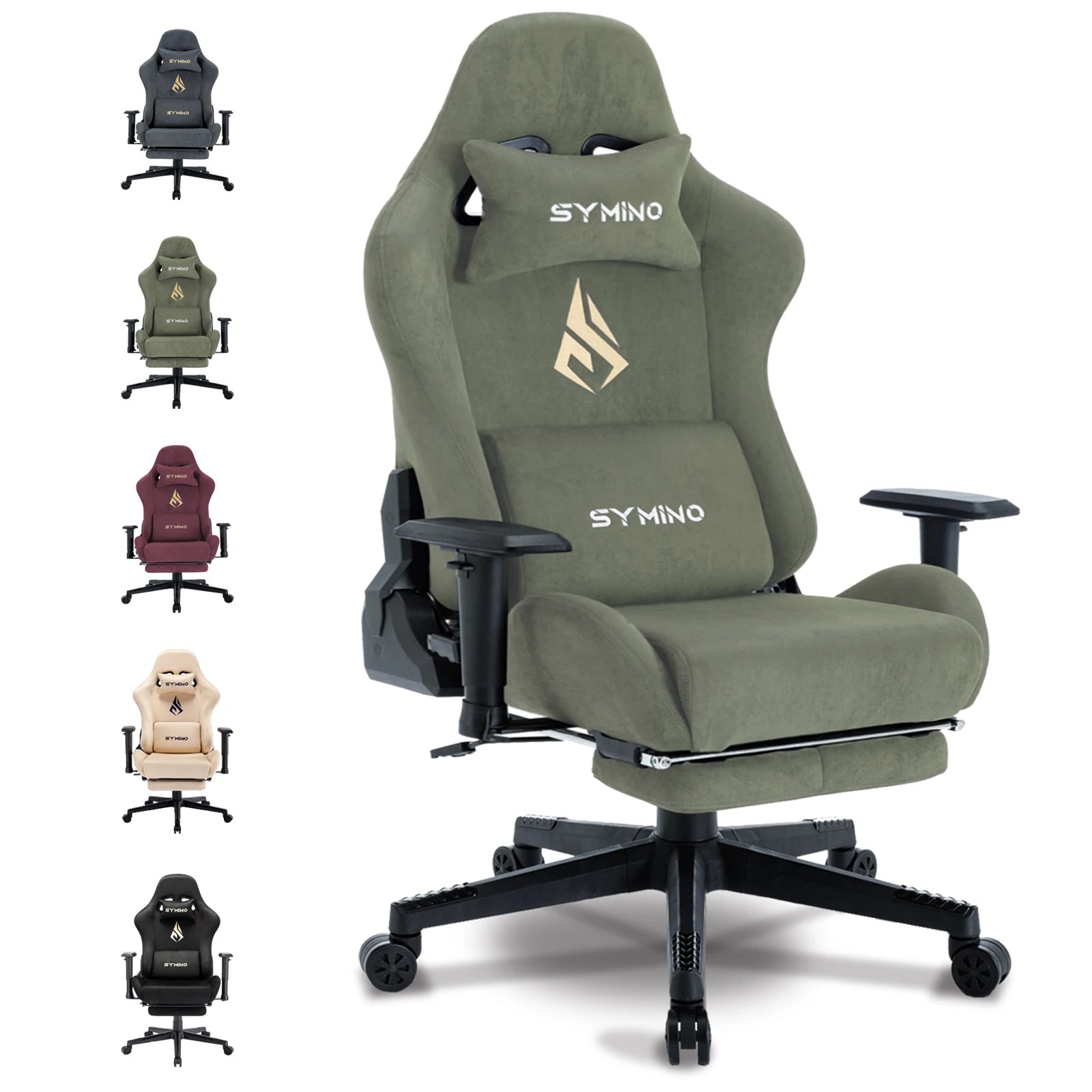Silla ejecutiva para juegos Symino ergonómica con reposapiés y cojín lumbar ajustable.