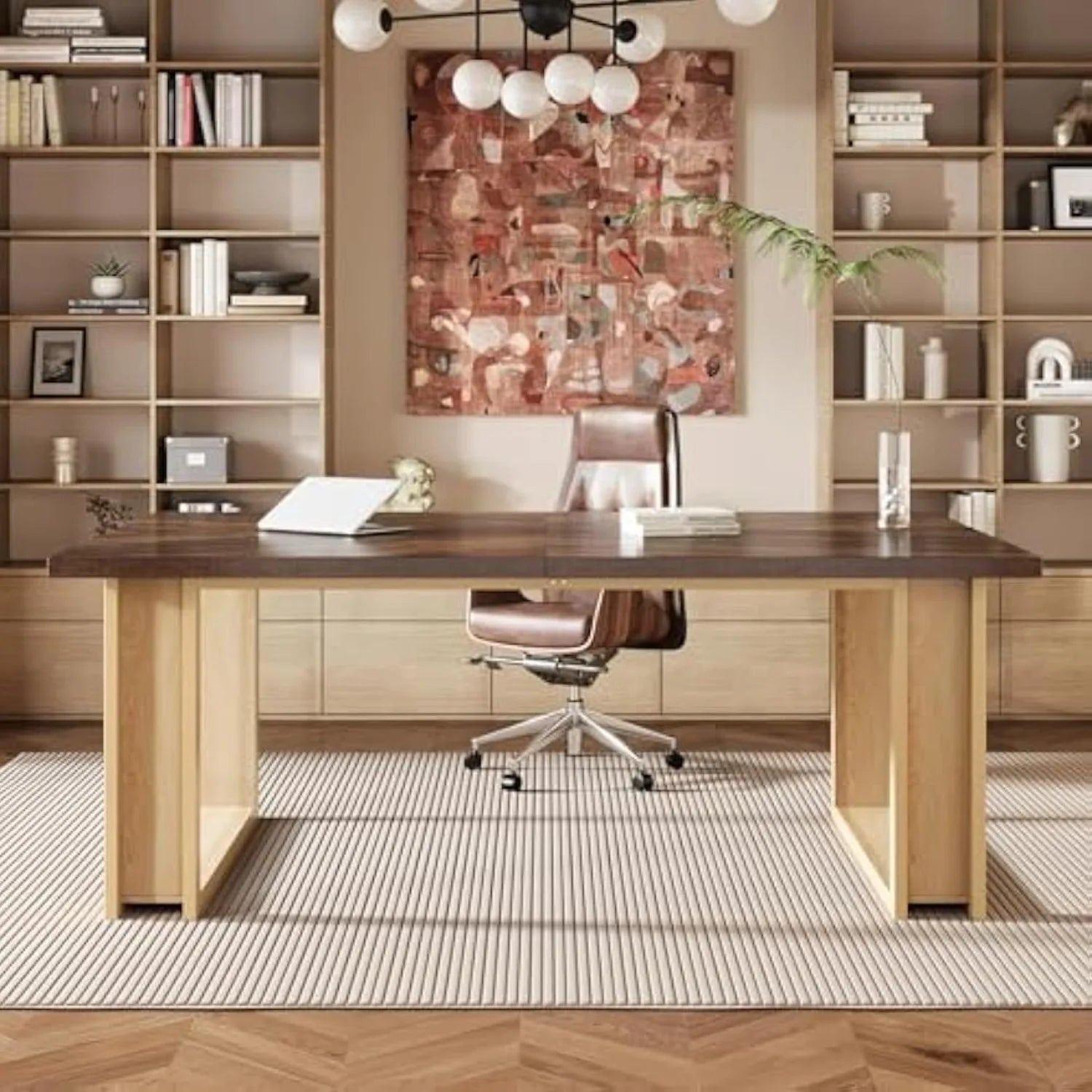 Escritorio de madera de 160 cm para oficina en casa, ideal para sala de estudio. Escritorio sencillo. Escritorios grandes de madera para computadora. Escritorio rústico marrón.