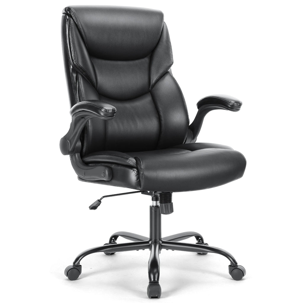 Silla ergonómica JHK con reposabrazos acolchado de cuero sintético y ruedas giratorias con soporte lumbar