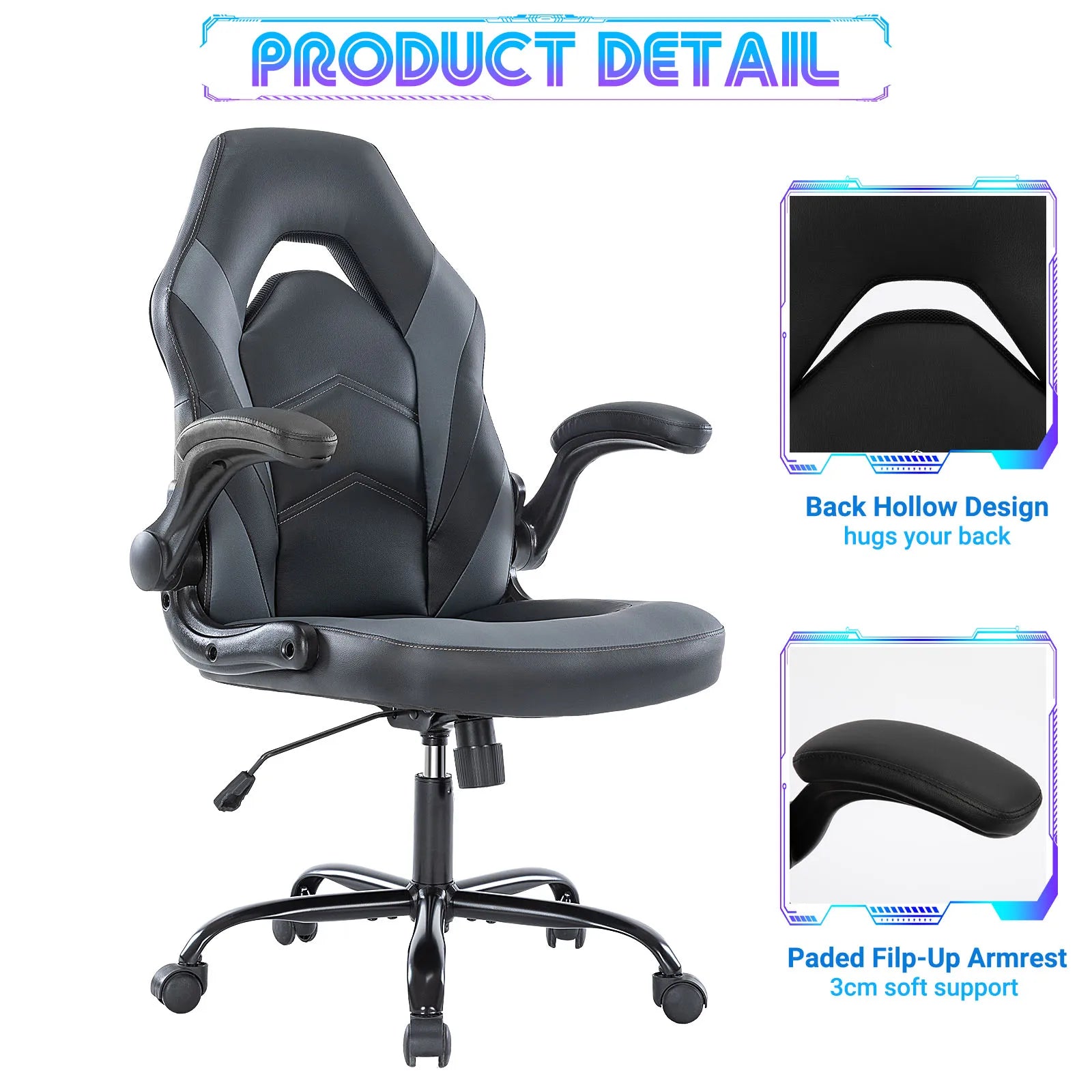 Silla ergonómica de escritorio para juegos JHK, ajustable, de cuero sintético, con reposabrazos abatible para Navidad