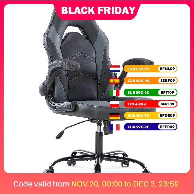 Silla ergonómica de escritorio para juegos JHK, ajustable, de cuero sintético, con reposabrazos abatible para Navidad