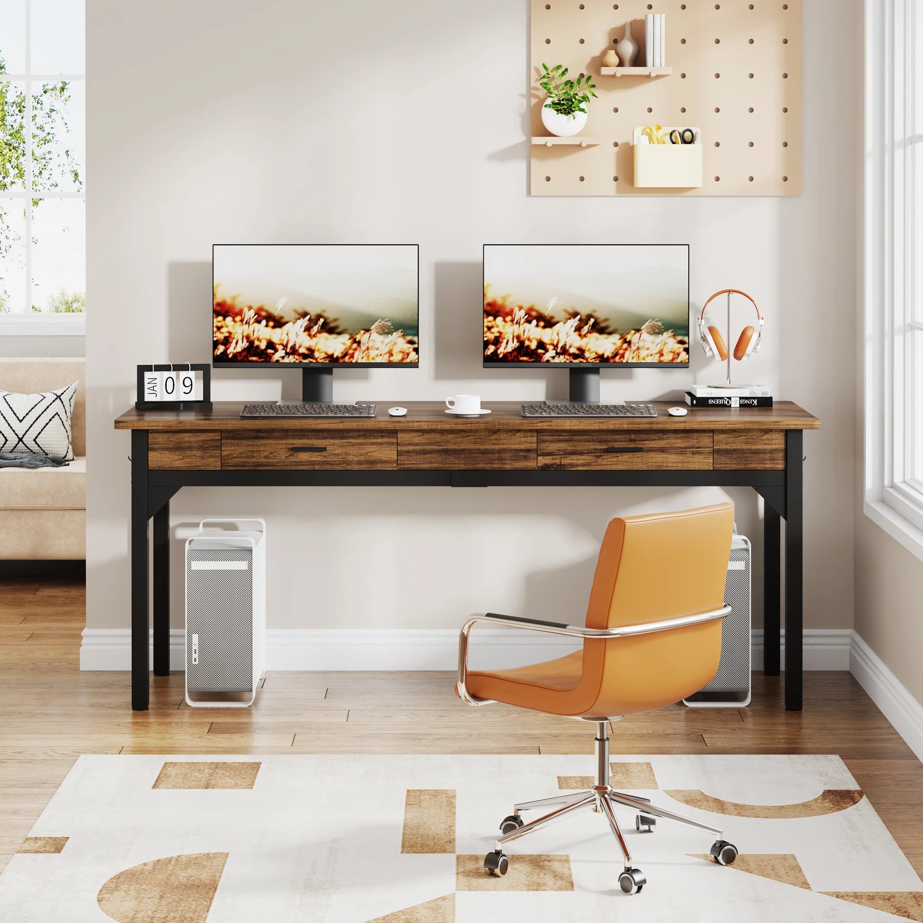 Escritorio para computadora extra largo Tribesigns de 78.7", [Escritorio doble], 2 cajones, escritorio para dos personas, escritorio ejecutivo grande, mesa de escritura