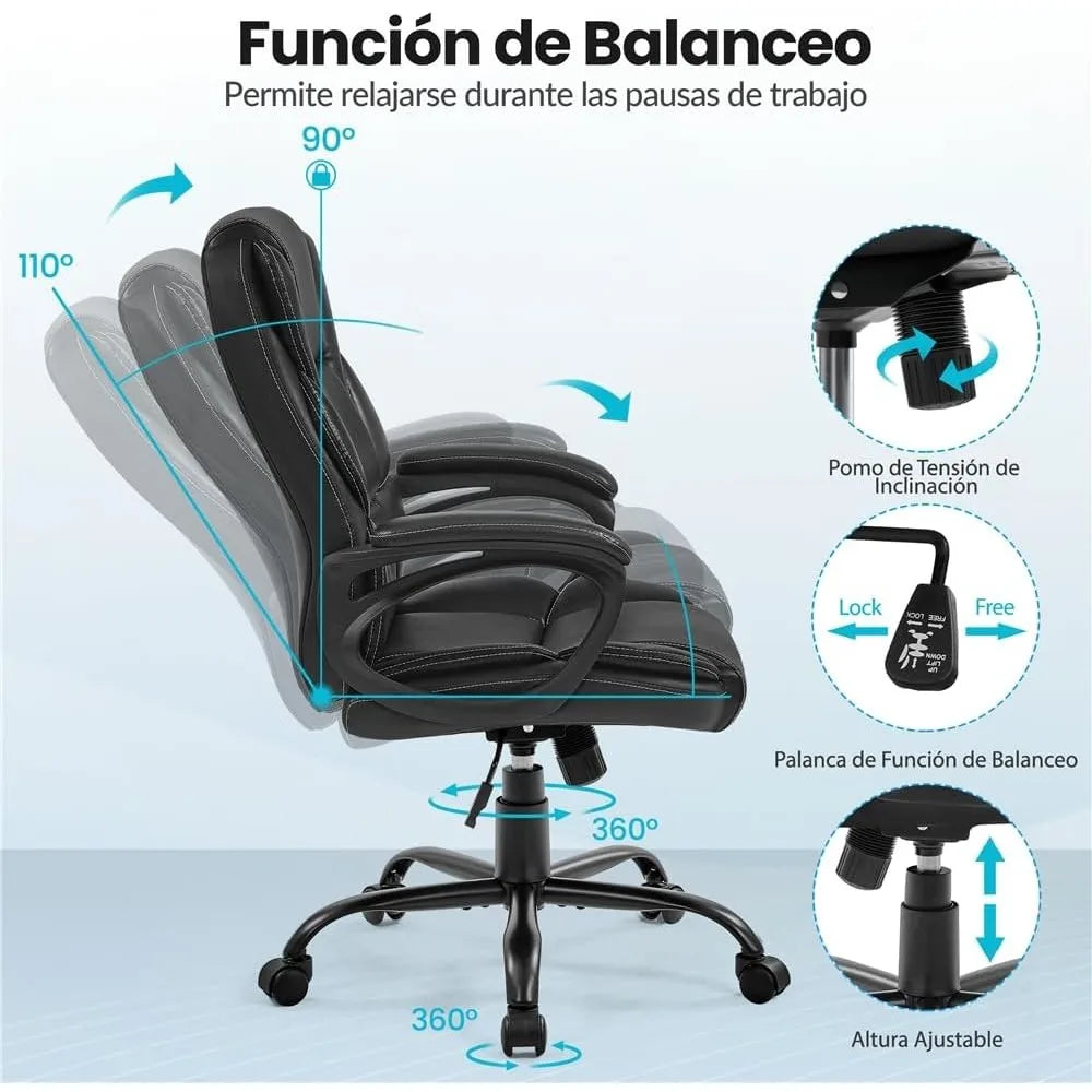 Silla ejecutiva reclinable de oficina con respaldo alto y función de inclinación, altura ajustable ergonómica