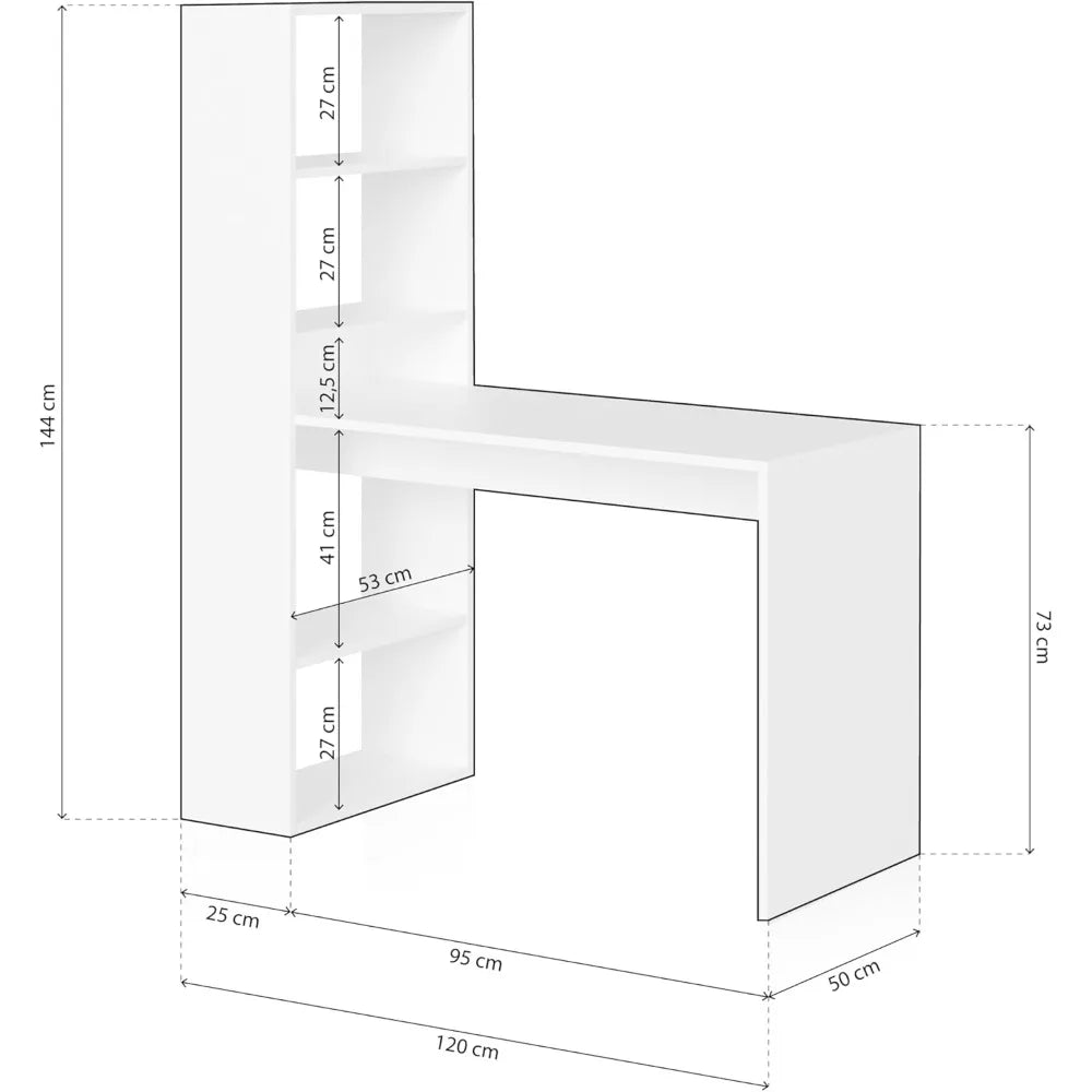Escritorio para Computadora, Oficina con Estante Reversible, Blanco Artik, Modelo Doble, Medidas: 120 cm (Ancho) x 53 cm (Fondo) x 1