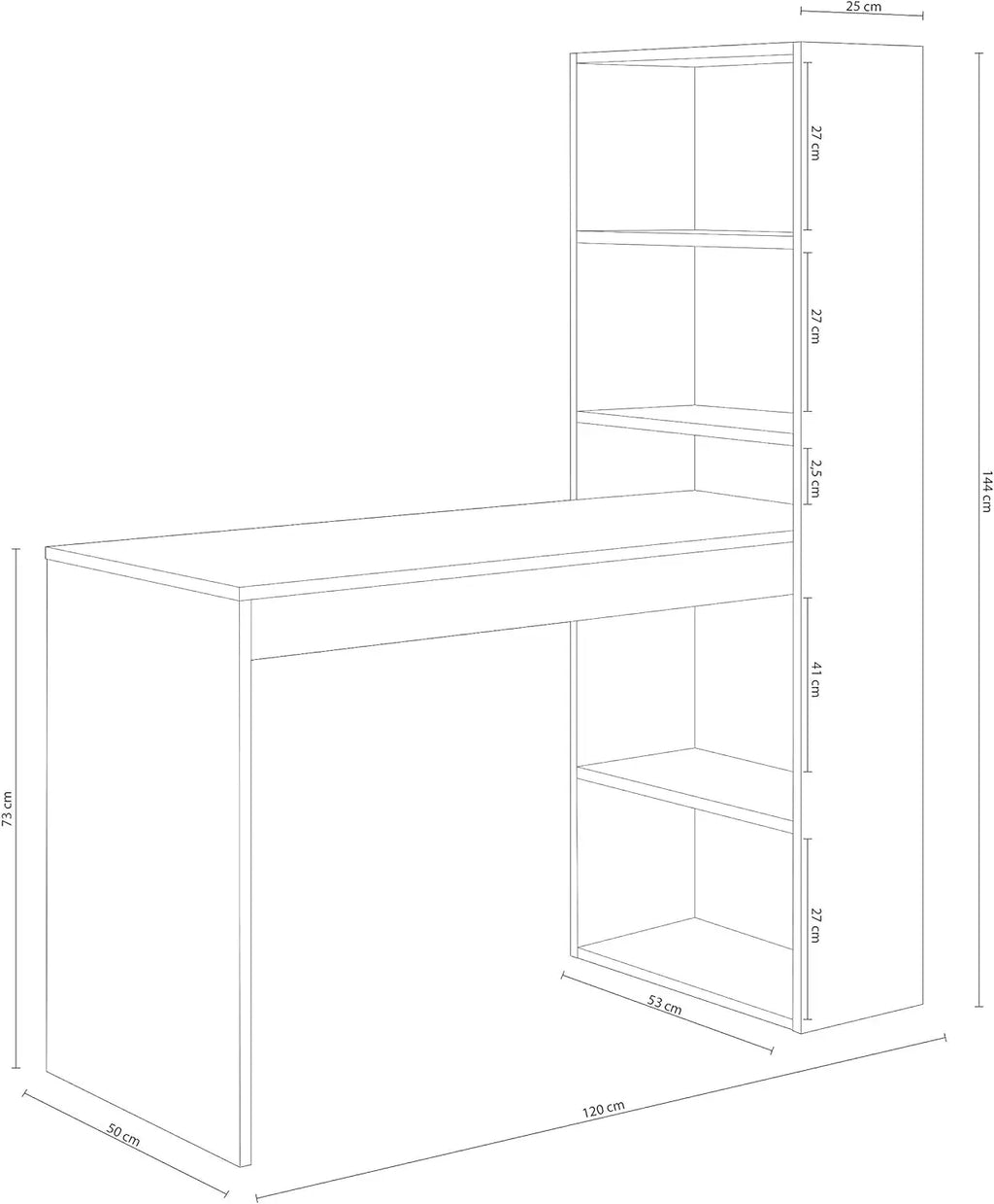 Oficina con Estante Reversible, Mesa Organizadora, Color Blanco Artik y Roble Canadiense, Modelo Doble, Medidas: 120 cm (Ancho) x