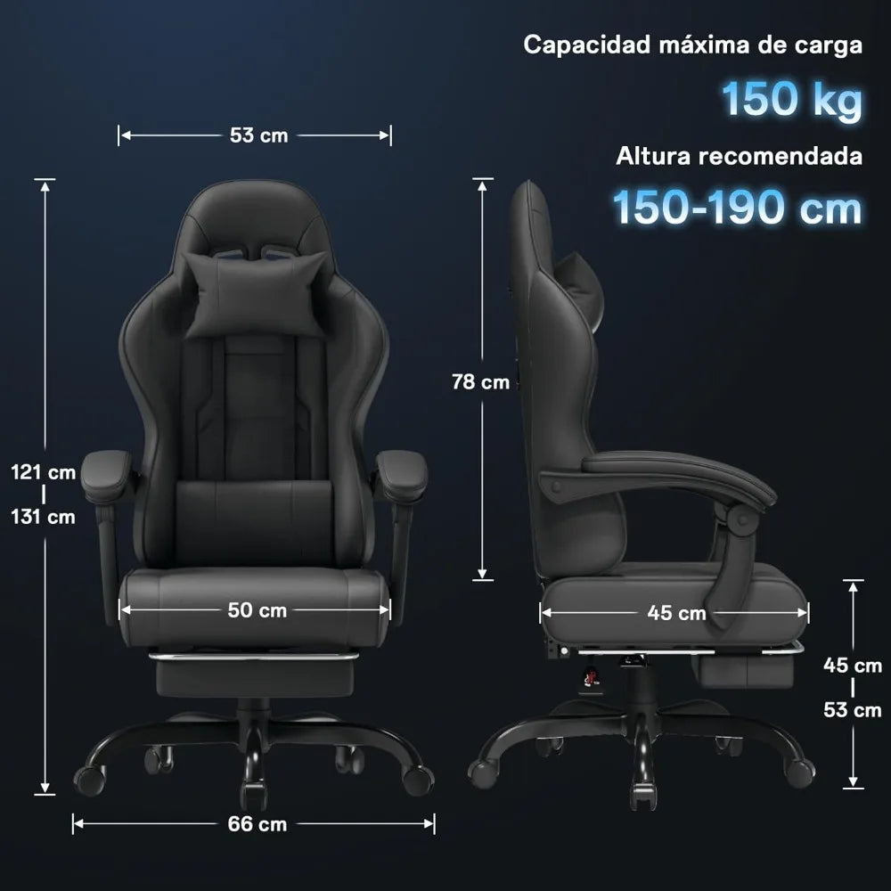 Silla Gaming Profesional con Reposacabezas y Reposapiés, Masaje Ergonómico Lumbar Rosa