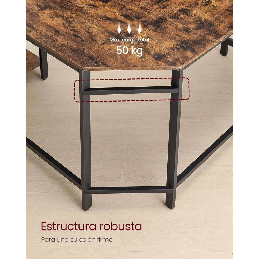 Escritorio de computadora en forma de L, 120 x 130 x 76 cm, esquinero con 2 estantes, ahorra espacio, para oficina, hogar y juegos, marrón rústico y negro