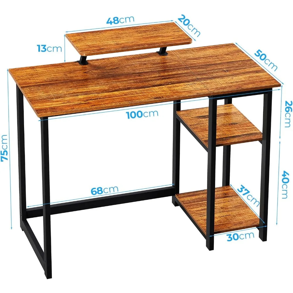 Escritorio de computadora con estantes reversibles, mesa de oficina que ahorra espacio y mesa de estudio pequeña para un fácil montaje, marrón
