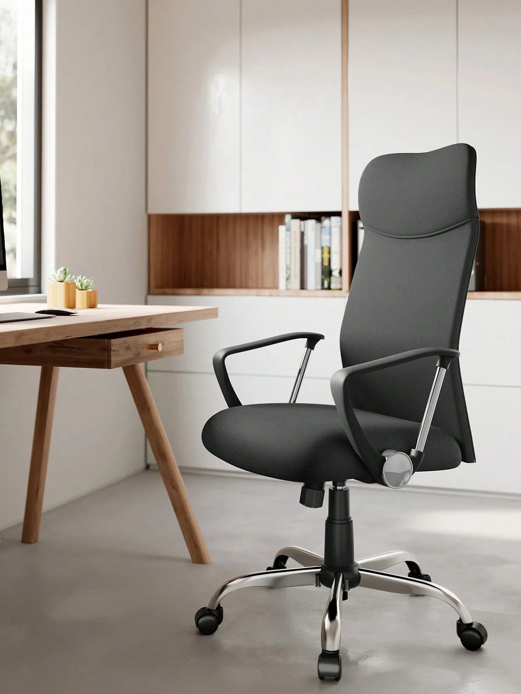 Silla de oficina SONGMICS, silla ergonómica de escritorio, silla giratoria, asiento tapizado, altura e inclinación ajustables, carga 120 kg, color negro tinta