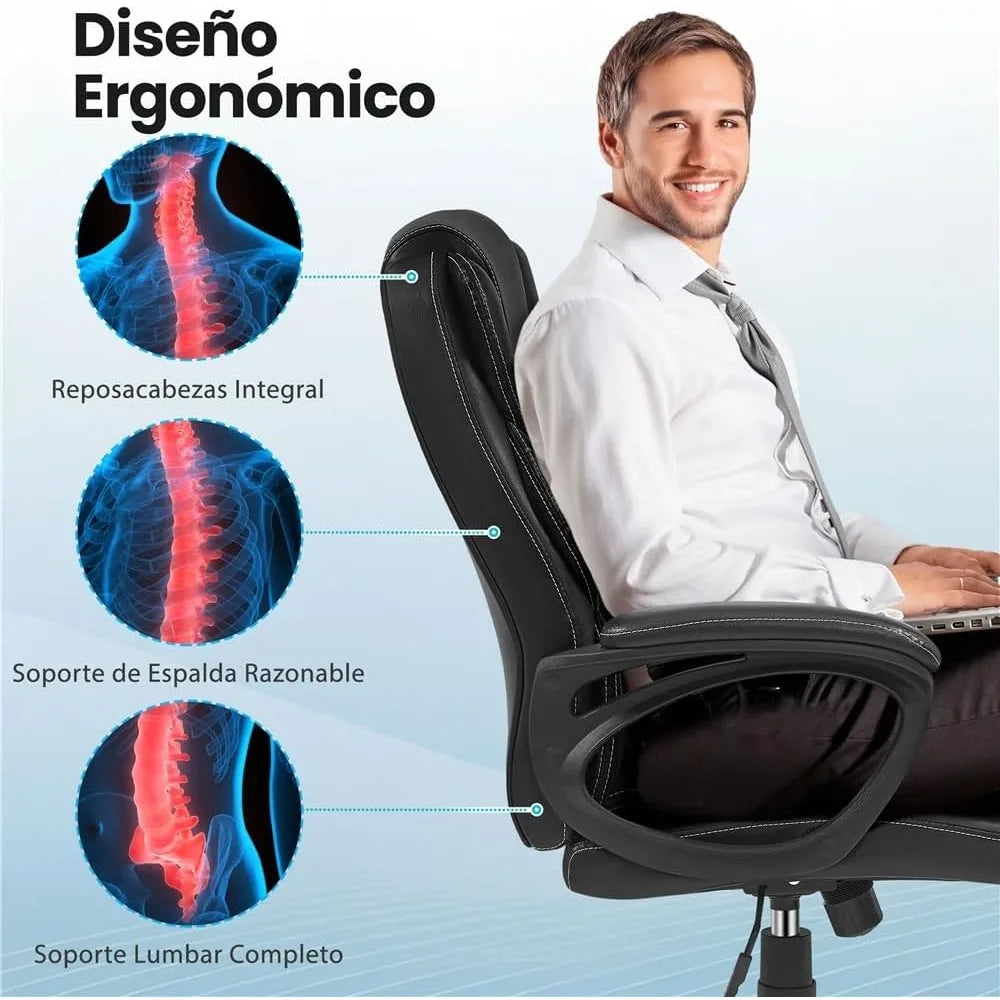 Silla ejecutiva reclinable de oficina con respaldo alto y función de inclinación, altura ajustable ergonómica