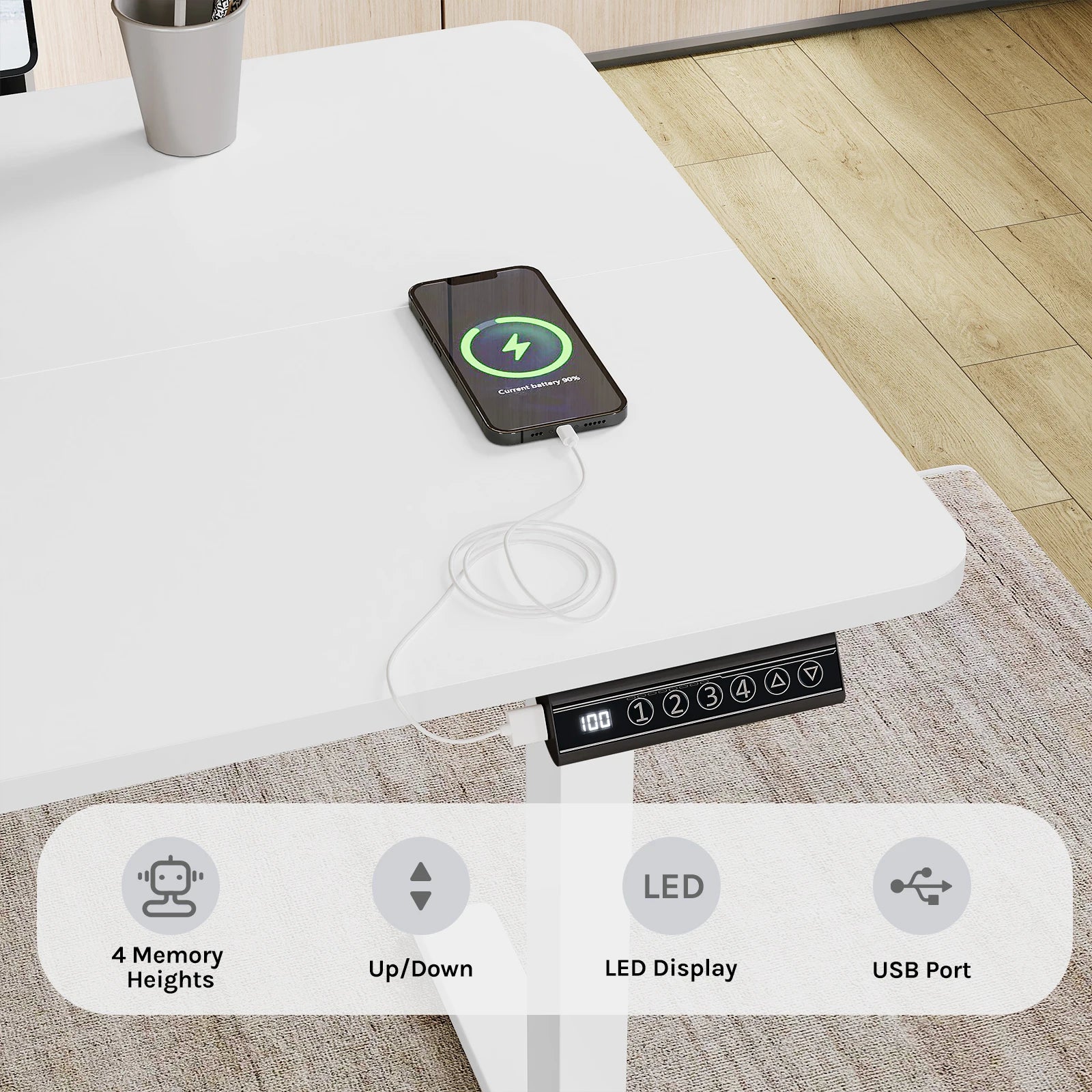 Escritorio eléctrico de pie WOLTU, escritorio de computadora de altura ajustable con puerto de carga USB, mesa de trabajo ergonómica con control de memoria