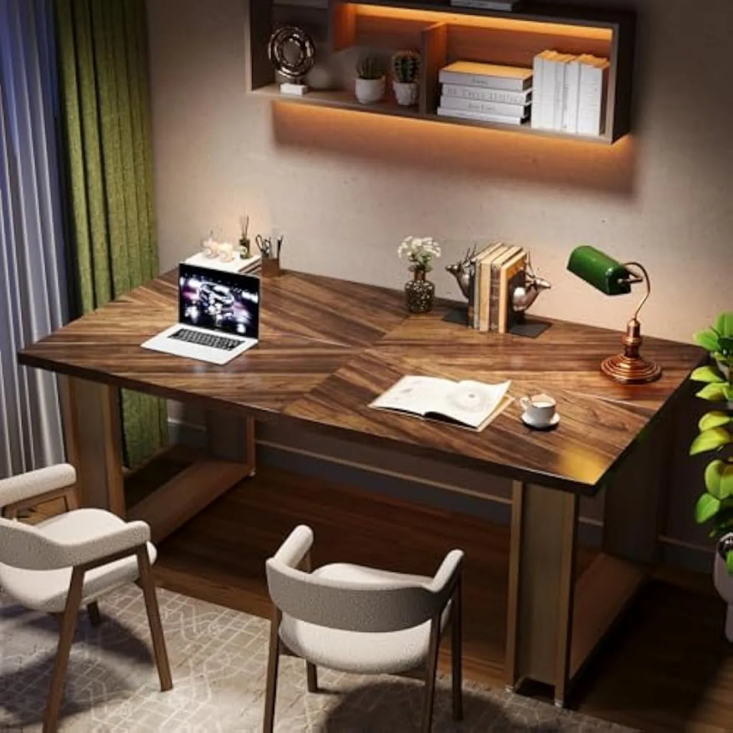 Escritorio de madera de 160 cm para oficina en casa, ideal para sala de estudio. Escritorio sencillo. Escritorios grandes de madera para computadora. Escritorio rústico marrón.