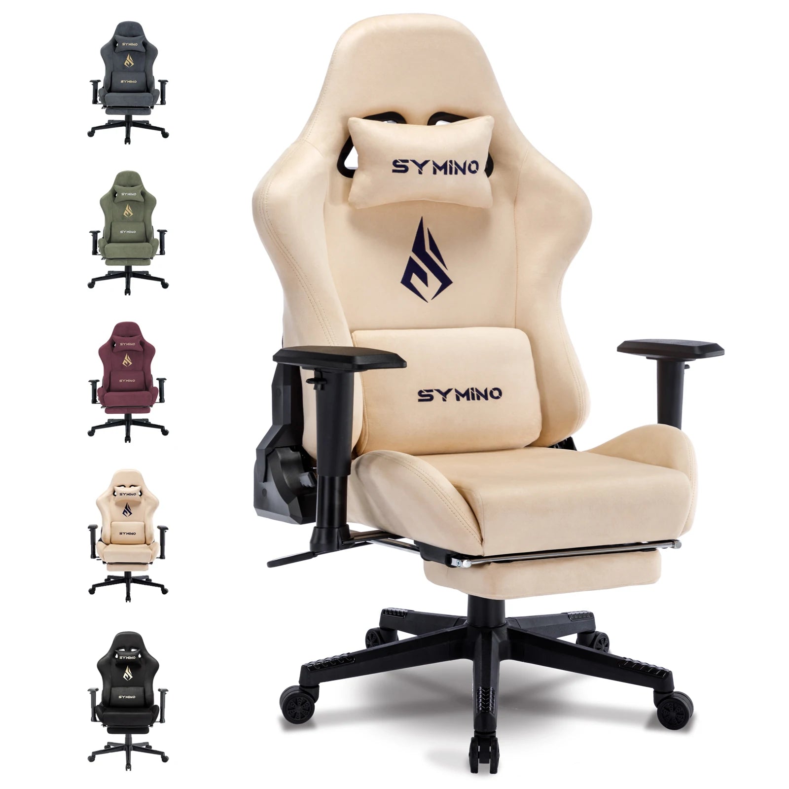Silla ejecutiva para juegos Symino ergonómica con reposapiés y cojín lumbar ajustable.