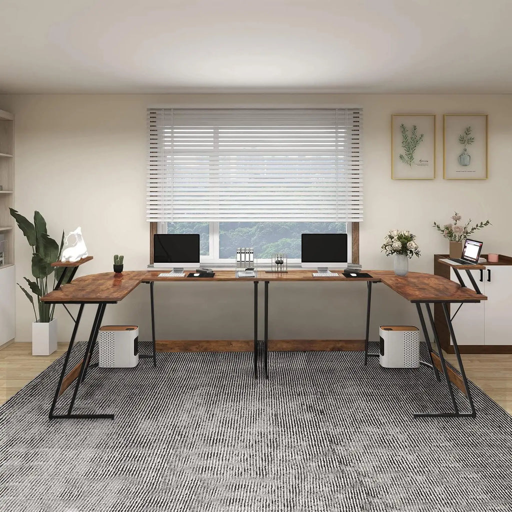 Escritorio de juego de esquina, 130 x 130 cm, en forma de L con soporte para monitor, para estudio, oficina, juegos y dormitorio (marrón)