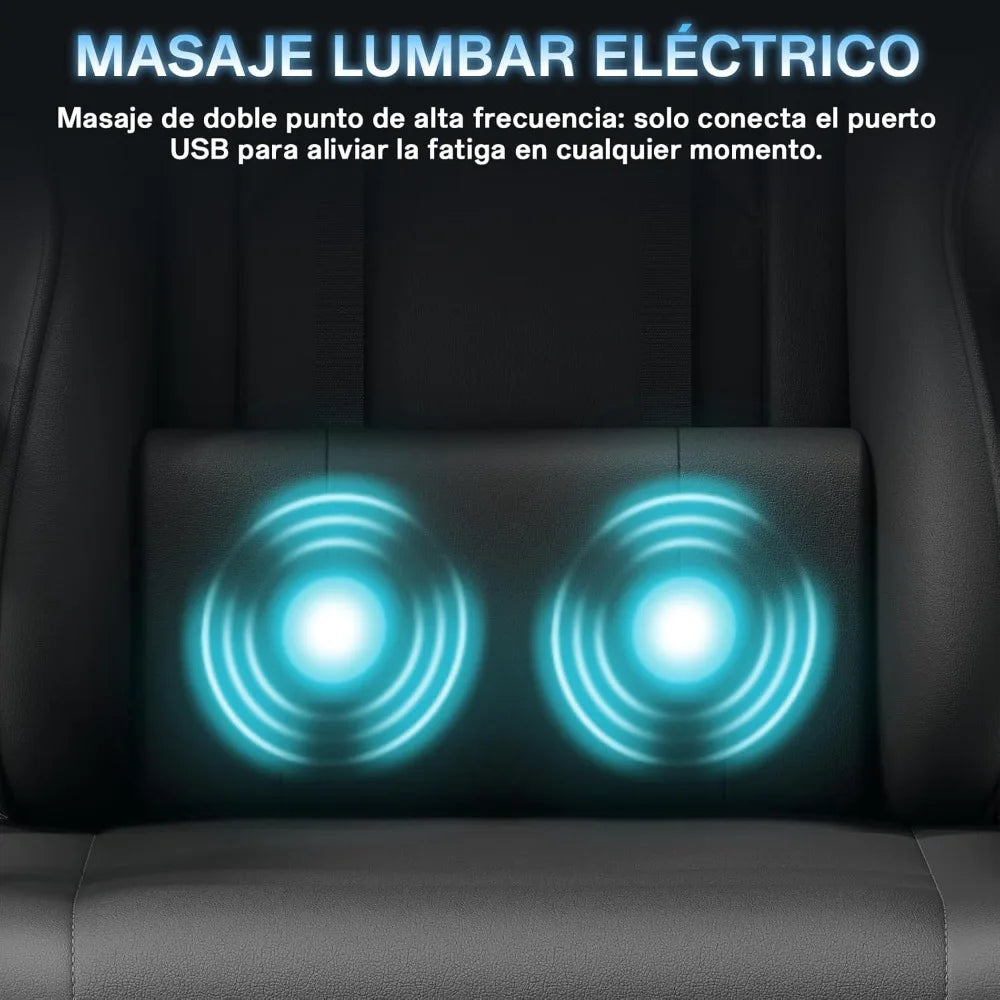 Silla Gaming Profesional con Reposacabezas y Reposapiés, Masaje Ergonómico Lumbar Rosa