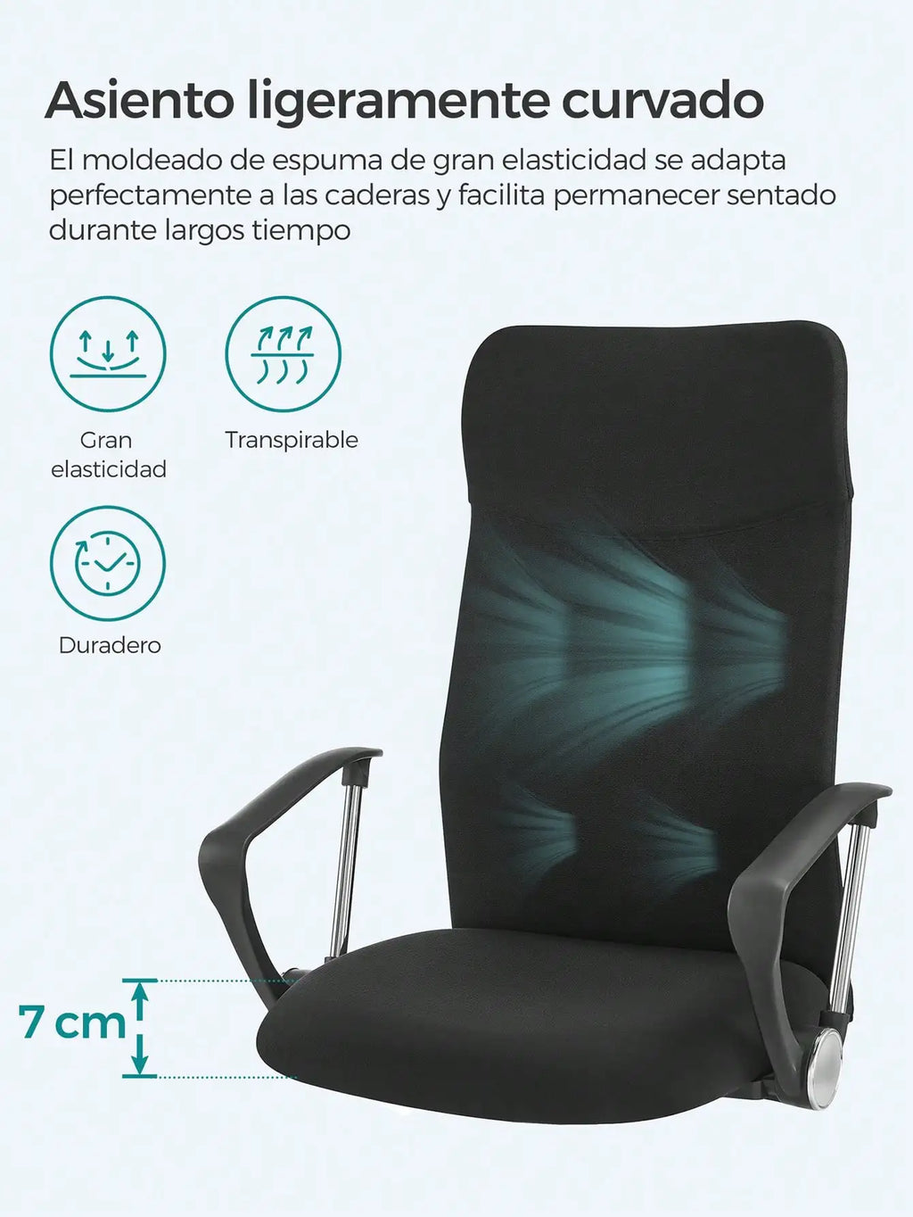 Silla de oficina SONGMICS, silla ergonómica de escritorio, silla giratoria, asiento tapizado, altura e inclinación ajustables, carga 120 kg, color negro tinta