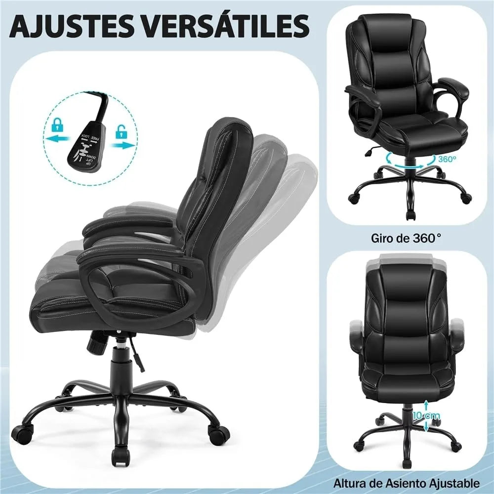 Silla ejecutiva reclinable de oficina con respaldo alto y función de inclinación, altura ajustable ergonómica