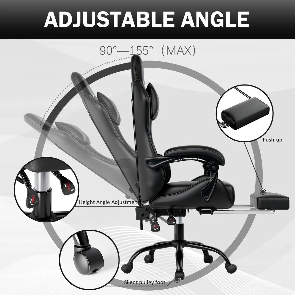 Silla ejecutiva ergonómica para juegos con reposapiés estilo carrera reclinable