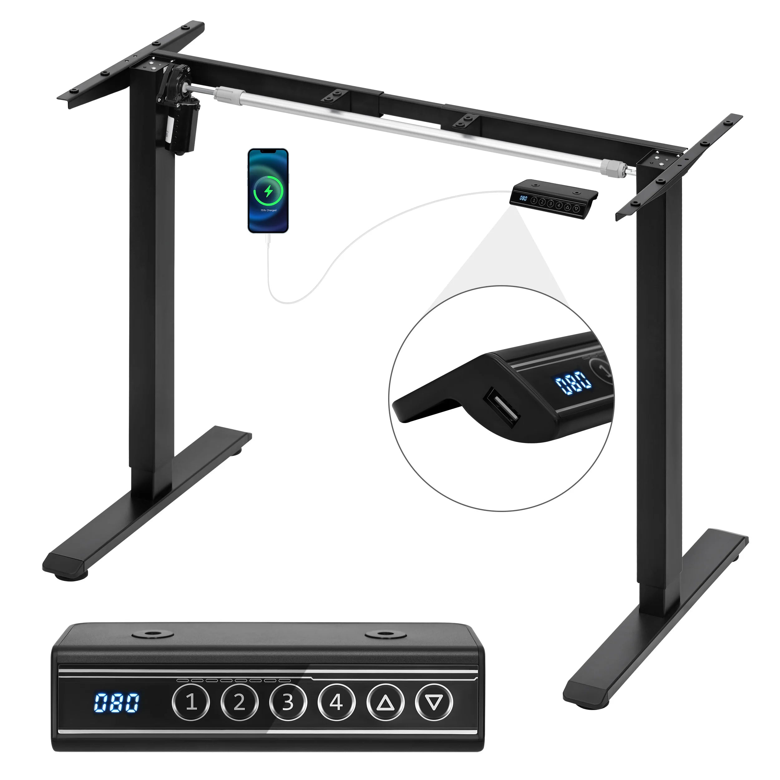 WOLTU Soporte de escritorio de altura ajustable con elevación eléctrica y puerto de carga USB, control de memoria para oficina en casa