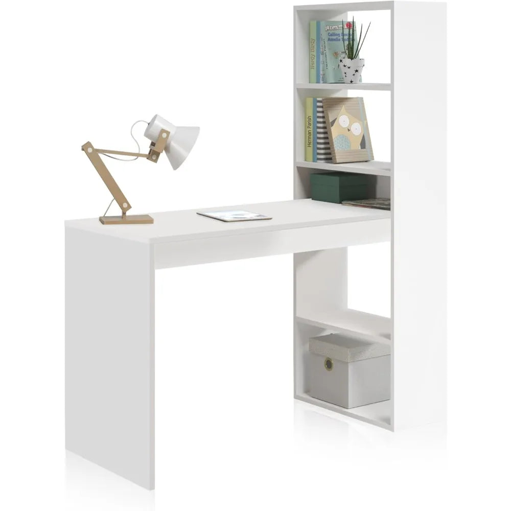 Escritorio para Computadora, Oficina con Estante Reversible, Blanco Artik, Modelo Doble, Medidas: 120 cm (Ancho) x 53 cm (Fondo) x 1