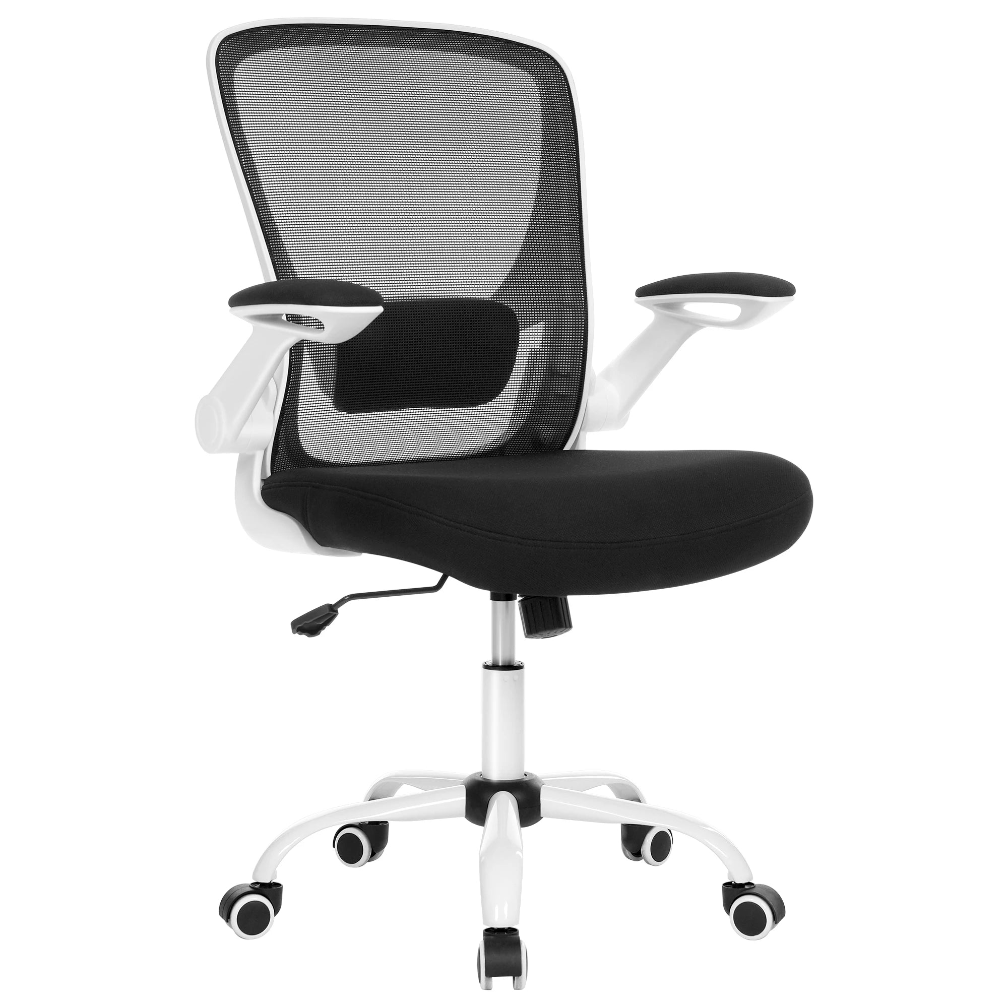 Silla de oficina SONGMICS, silla de escritorio de malla, silla ergonómica para ordenador, soporte lumbar, mecedora, ancho del asiento 53 cm, reposabrazos abatibles