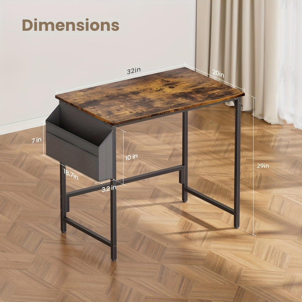 Escritorio de computadora moderno y compacto de 32/40 pulgadas con reposapiés ajustables y bolsa de almacenamiento. Estación de trabajo independiente de madera, acabado pulido, compacto para el hogar y la oficina.