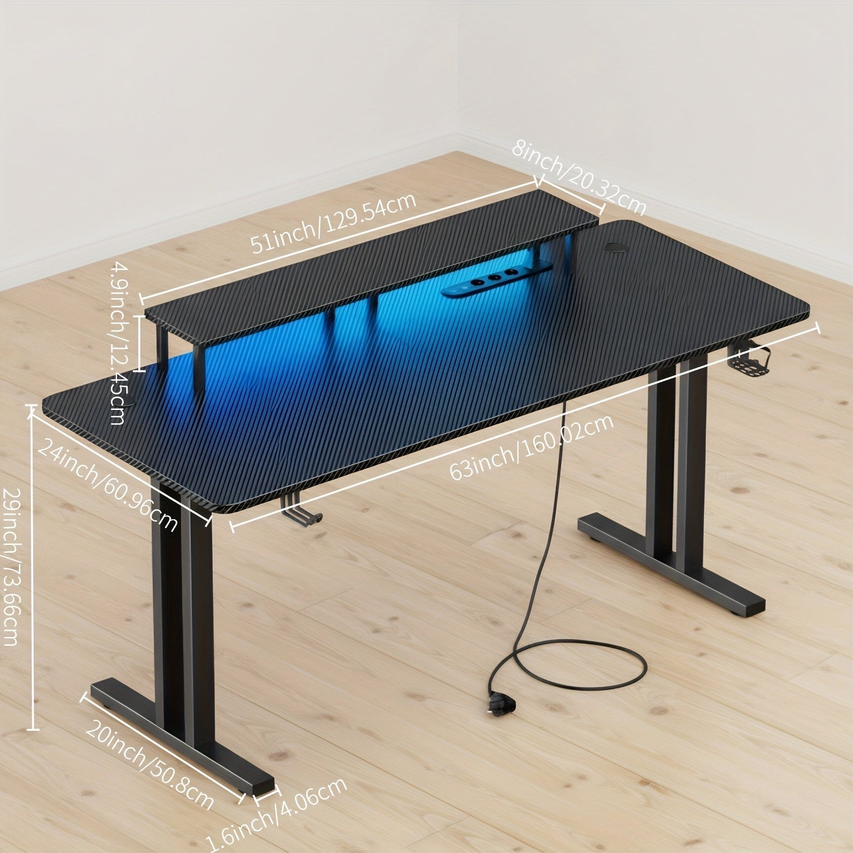 Escritorio gaming VIVENTA de fibra de carbono de 119,38 cm | Estación de trabajo gamer todo en uno con soporte para monitor, gancho para auriculares, portavasos y colgador para mando, escritorio ergonómico español para oficina en casa - Negro