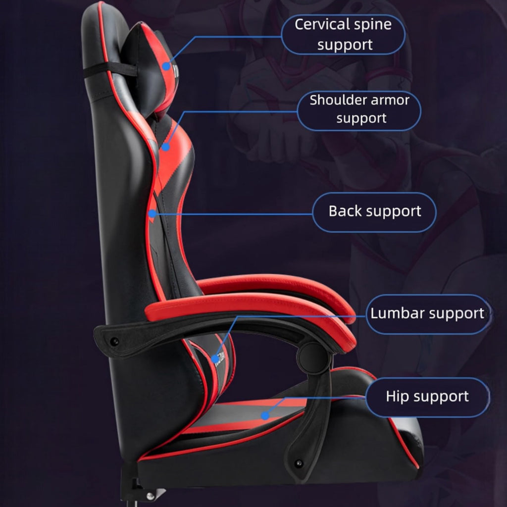 Silla gaming giratoria para escritorio, oficina y juegos en línea. Cómoda silla con altura ajustable para juegos ergonómicos. Cuero sintético. Silla gaming de carreras para videojuegos y oficina. Ergonómica y con un diseño moderno.