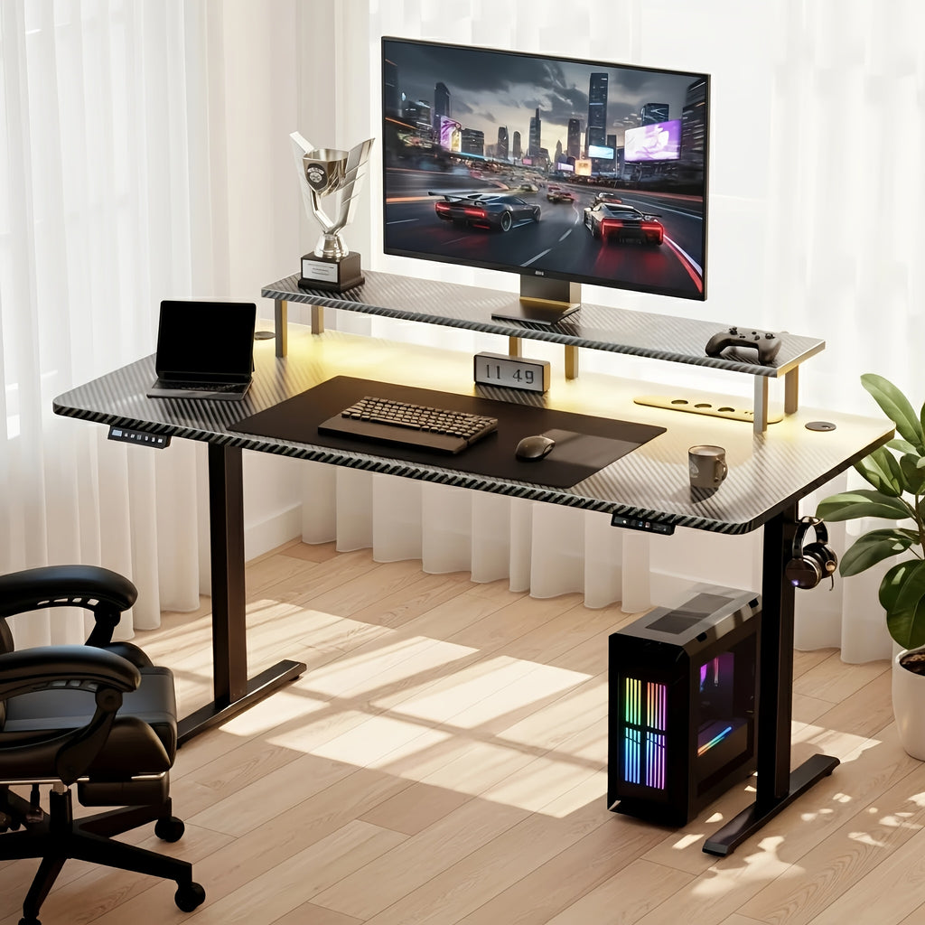 Height-Adjustable Desk with 3 Memory Smart And Power Outlet, New Standing-Sitting Electric Desk with LED Lights & Monitor Stand, Gaming Desk with Headphone Hook, Ideal for Home Office And Study Room, Black, 3 Sizes, Halloween