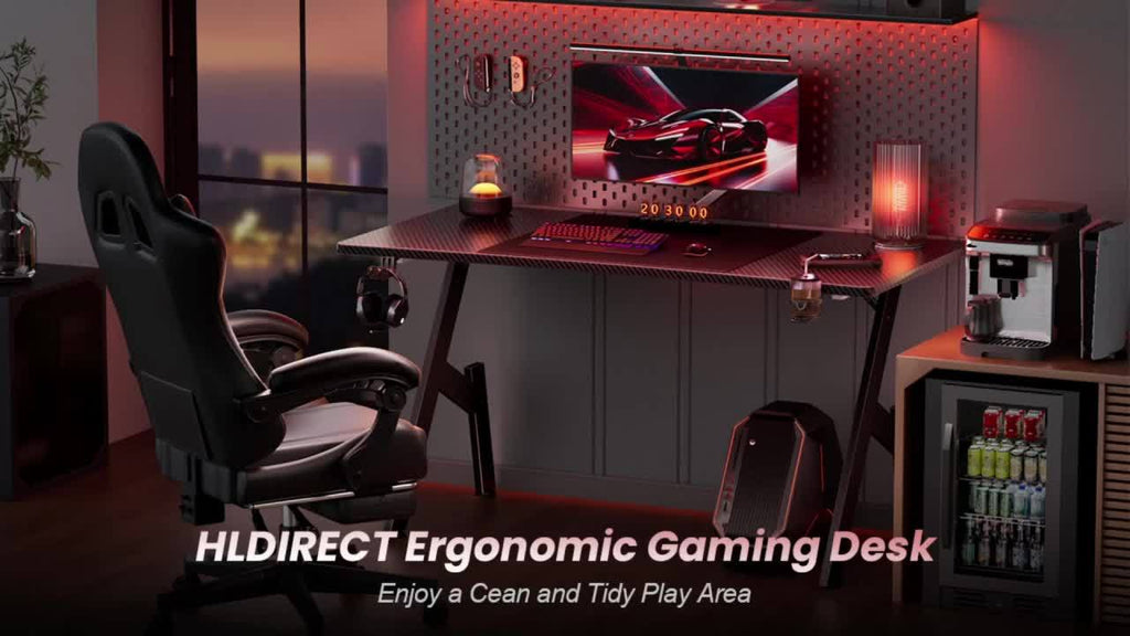 Gaming Table, Ergonomic Carbon Fiber Gamer Table, 120/140cm Computer Table with Cup Holder And Headphone Hook, Office Desk for Study, Gaming And Work, Black, Holiday Gifts, Halloween Gift