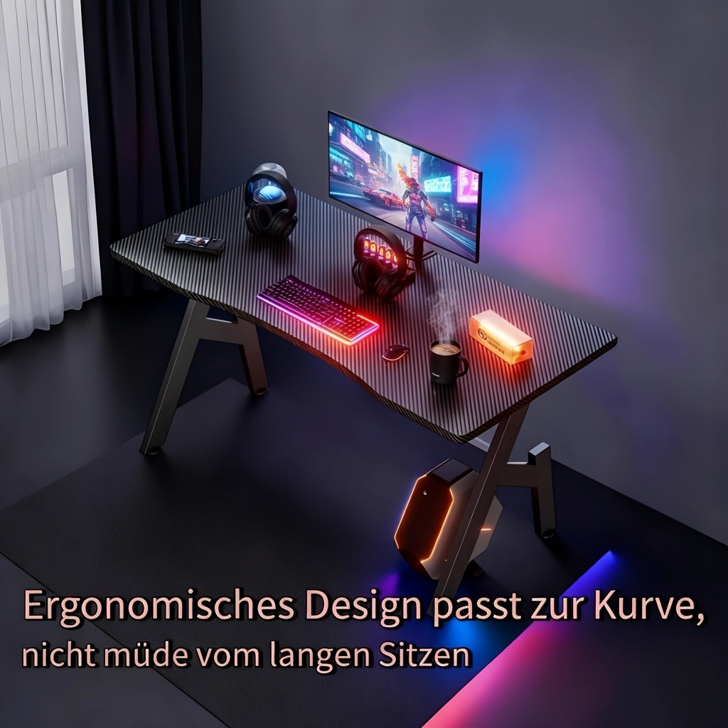 Escritorio gaming de 80/100 cm con superficie de fibra de carbono | Escritorio grande en forma de A, estación de trabajo ergonómica para PC, mobiliario de oficina para el hogar, regalo para hombre, stock local