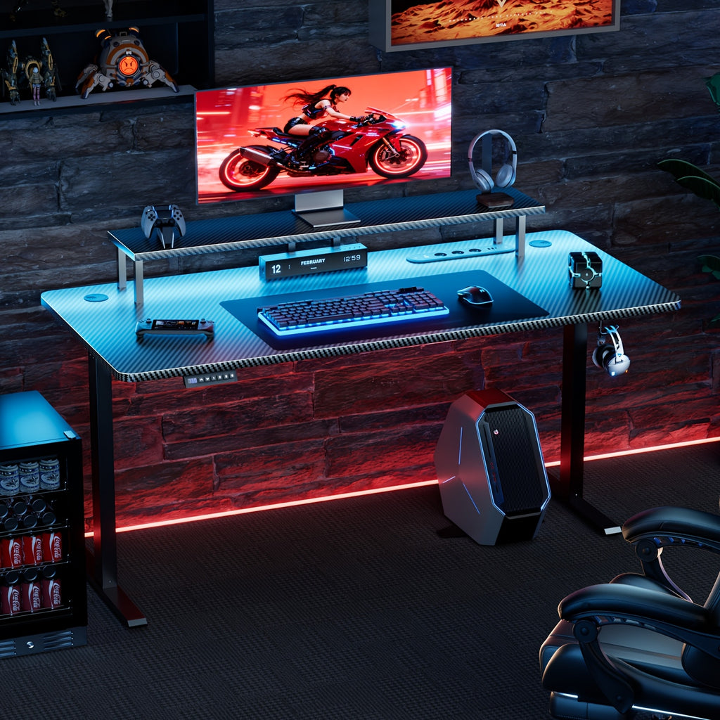 Height-Adjustable Desk with 3 Memory Smart And Power Outlet, New Standing-Sitting Electric Desk with LED Lights & Monitor Stand, Gaming Desk with Headphone Hook, Ideal for Home Office And Study Room, Black, 3 Sizes, Halloween