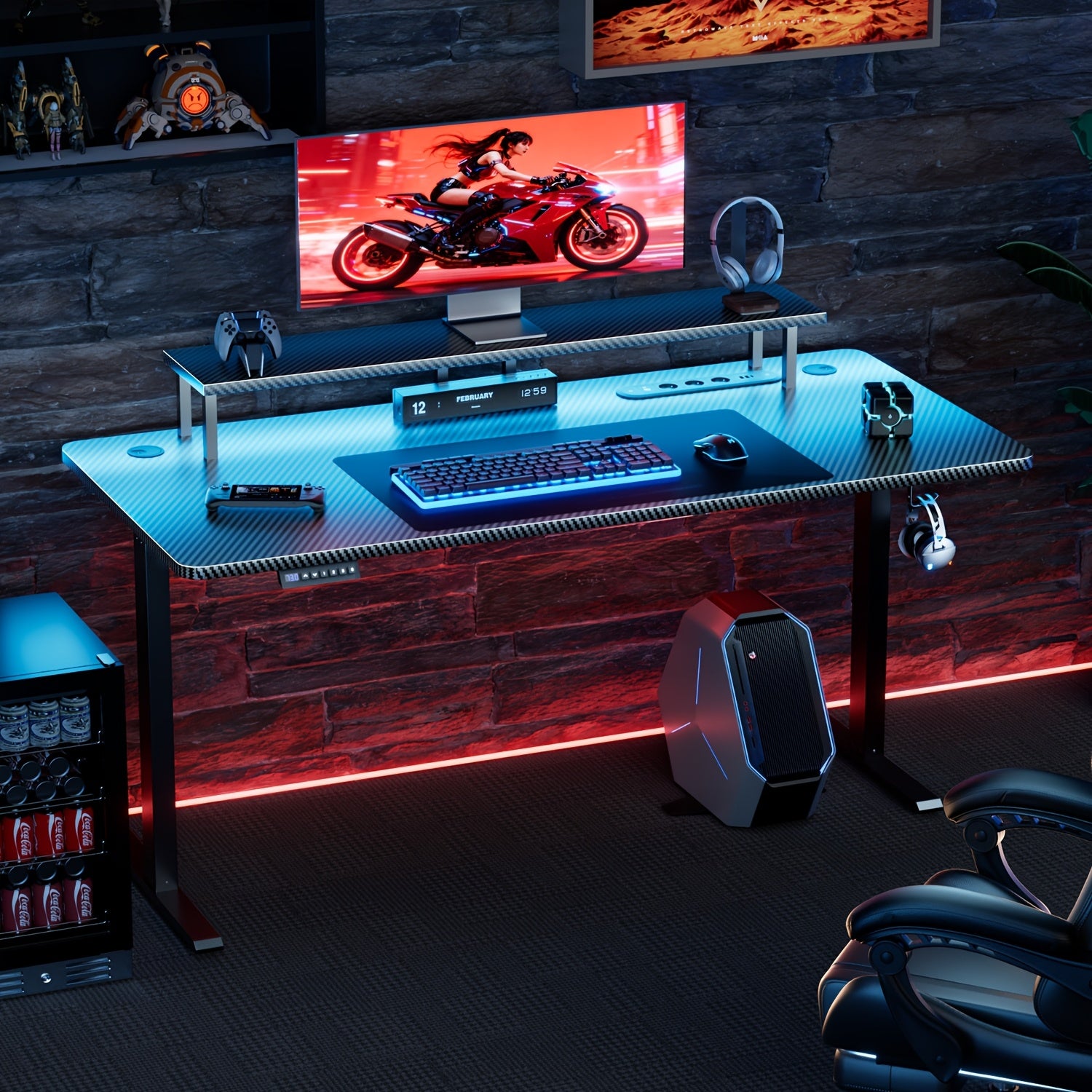 Height-Adjustable Desk with 3 Memory Smart And Power Outlet, New Standing-Sitting Electric Desk with LED Lights & Monitor Stand, Gaming Desk with Headphone Hook, Ideal for Home Office And Study Room, Black, 3 Sizes, Halloween