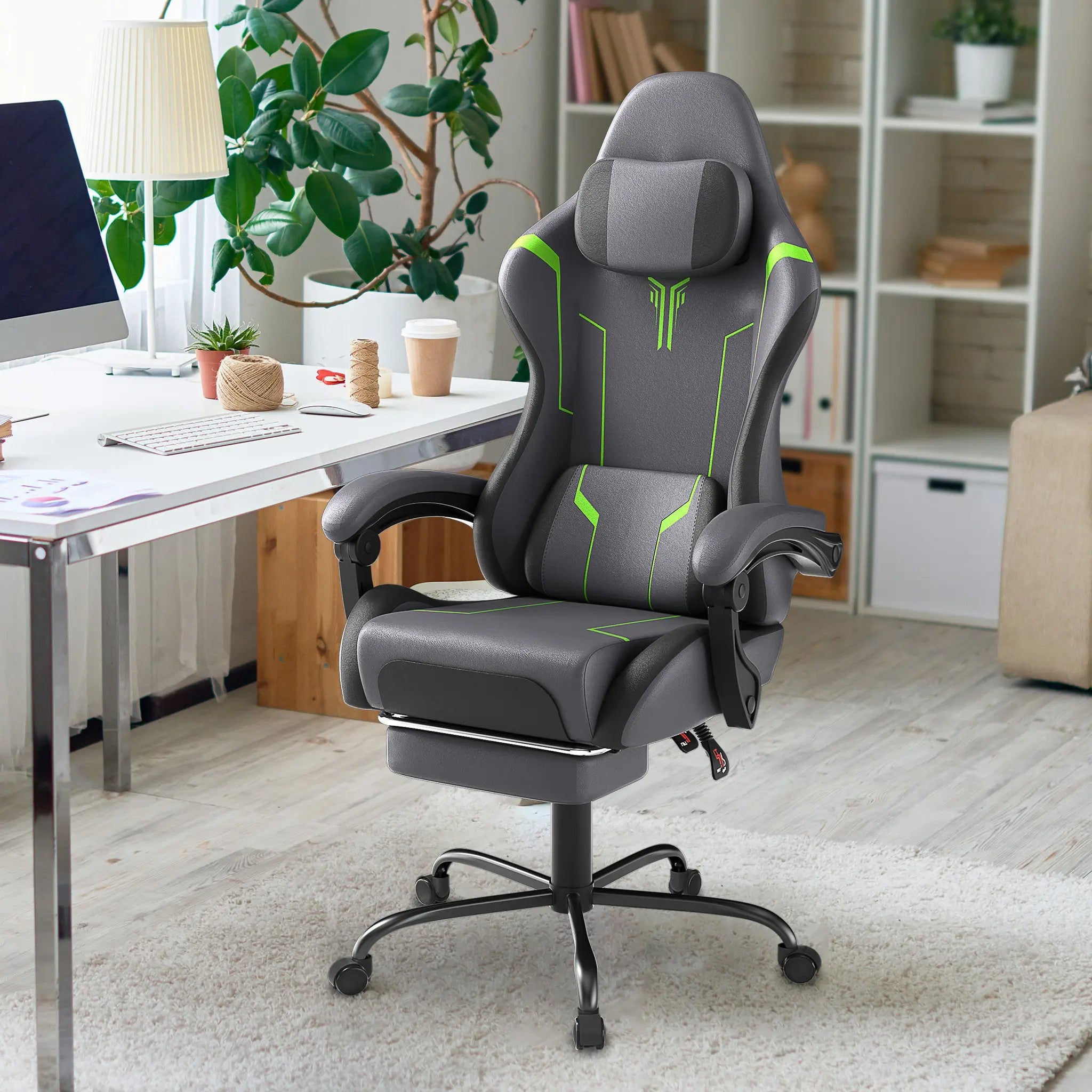 Ergonomic Gaming and Office Chair with Lumbar Support & Headrest Adjustable Height, Built in Footrest, 135kg Weight Capacity, Ideal for PC Gaming and Work, Pc Gaming Chair, Gaming Ergonomic Chair, Adjustable Computer Chair, S