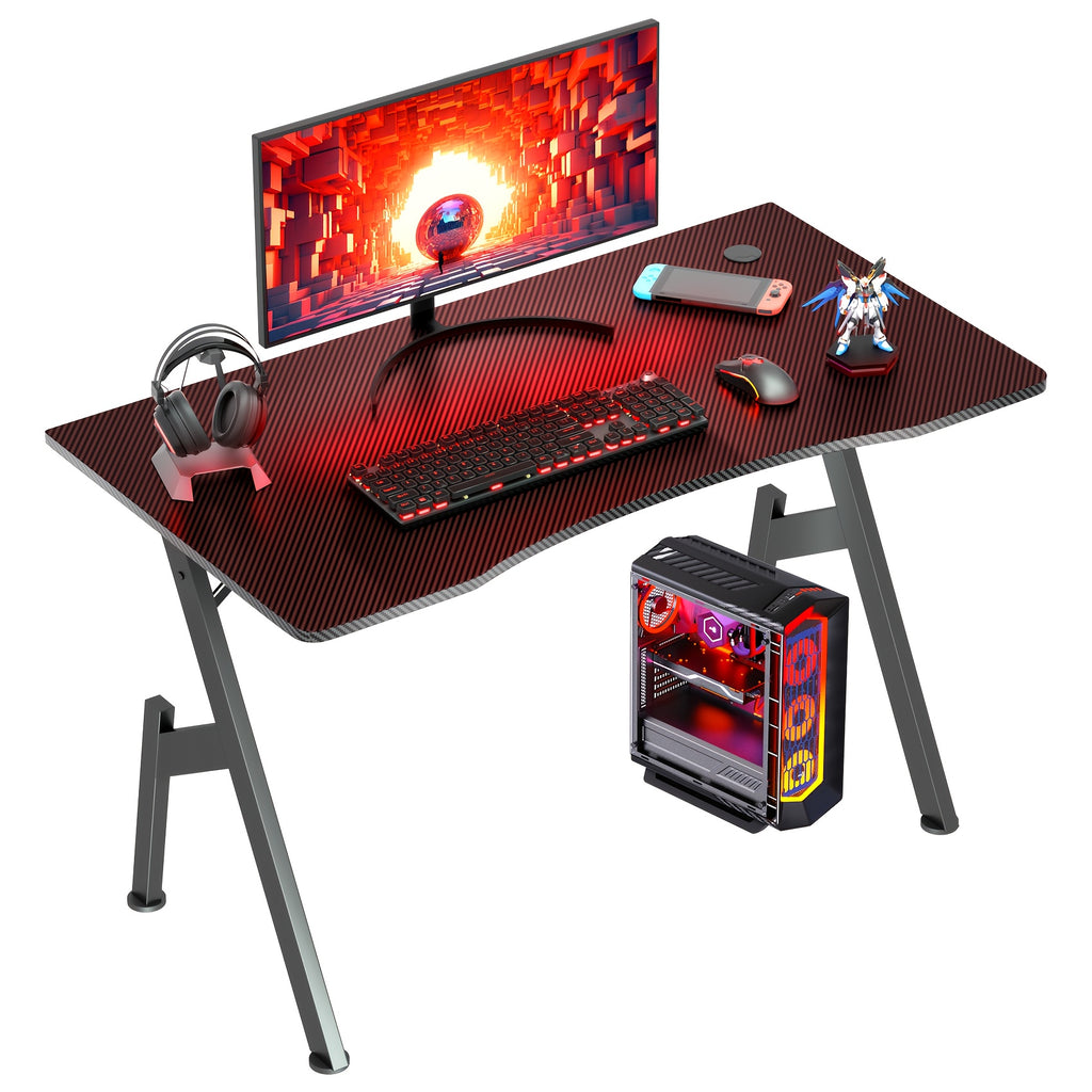 Furnishia 101.6 cm A-Shape Gaming Desk with Carbon Fiber Texture Desktop, Ergonomic Design & Adjustable Height - Spacious Computer Desk with Foot Pads, Sturdy A-Frame Construction for Home Office, Bedroom, Gaming Setup - Blac