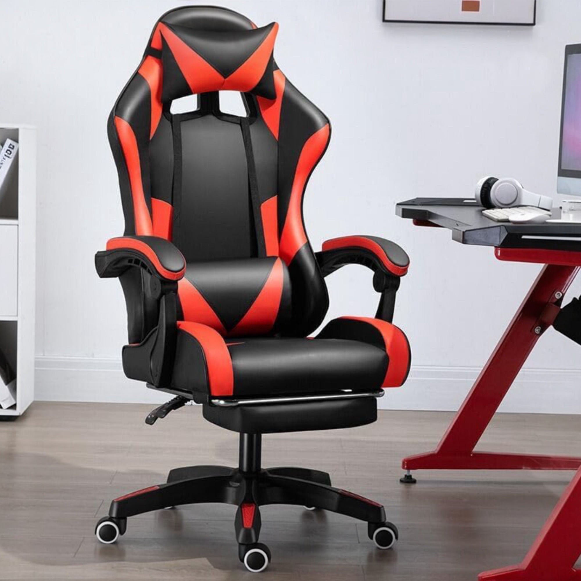 Silla gaming giratoria para escritorio, oficina y juegos en línea. Cómoda silla con altura ajustable para juegos ergonómicos. Cuero sintético. Silla gaming de carreras para videojuegos y oficina. Ergonómica y con un diseño moderno.