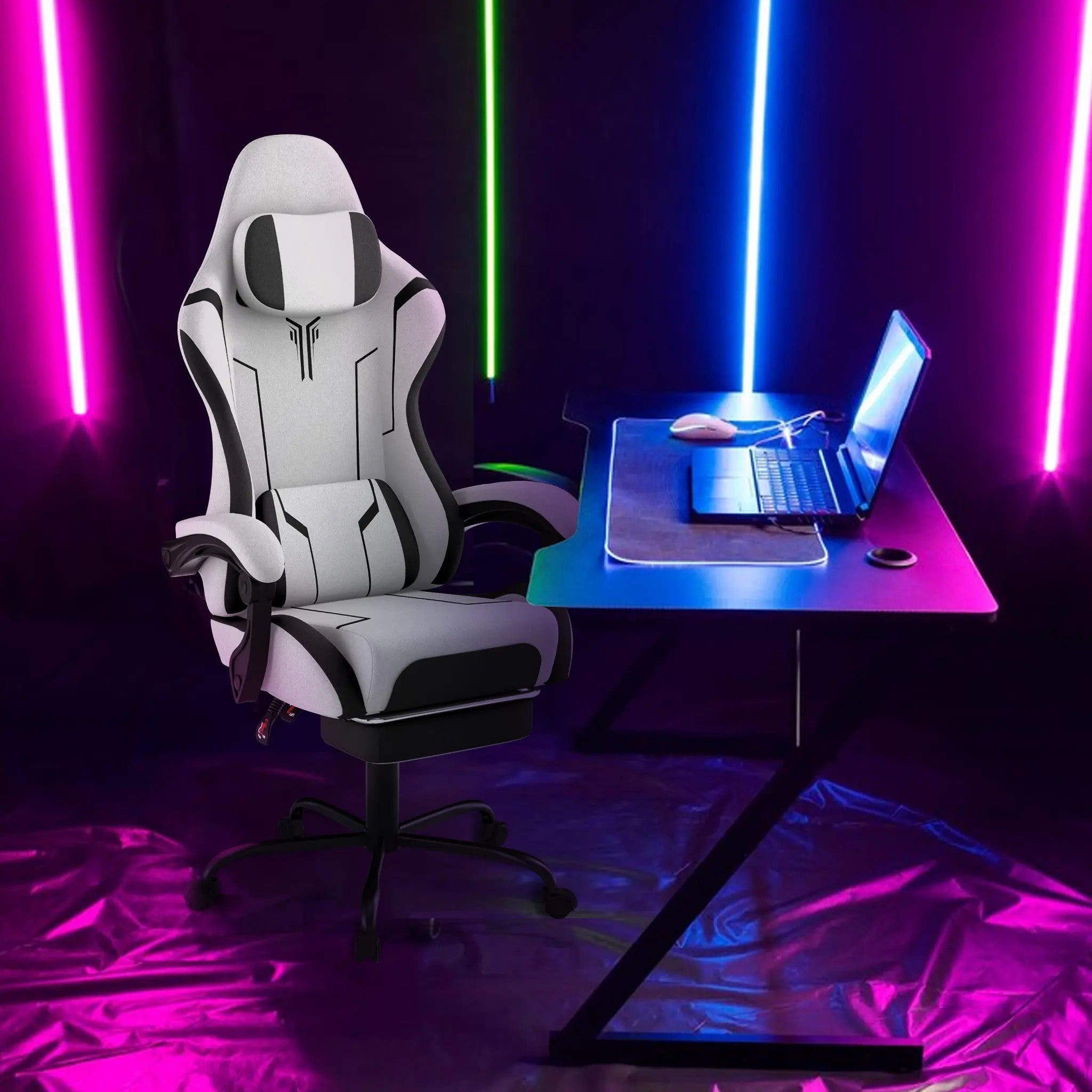 Ergonomic Gaming and Office Chair with Lumbar Support & Headrest Adjustable Height, Built in Footrest, 135kg Weight Capacity, Ideal for PC Gaming and Work, Pc Gaming Chair, Gaming Ergonomic Chair, Adjustable Computer Chair, S