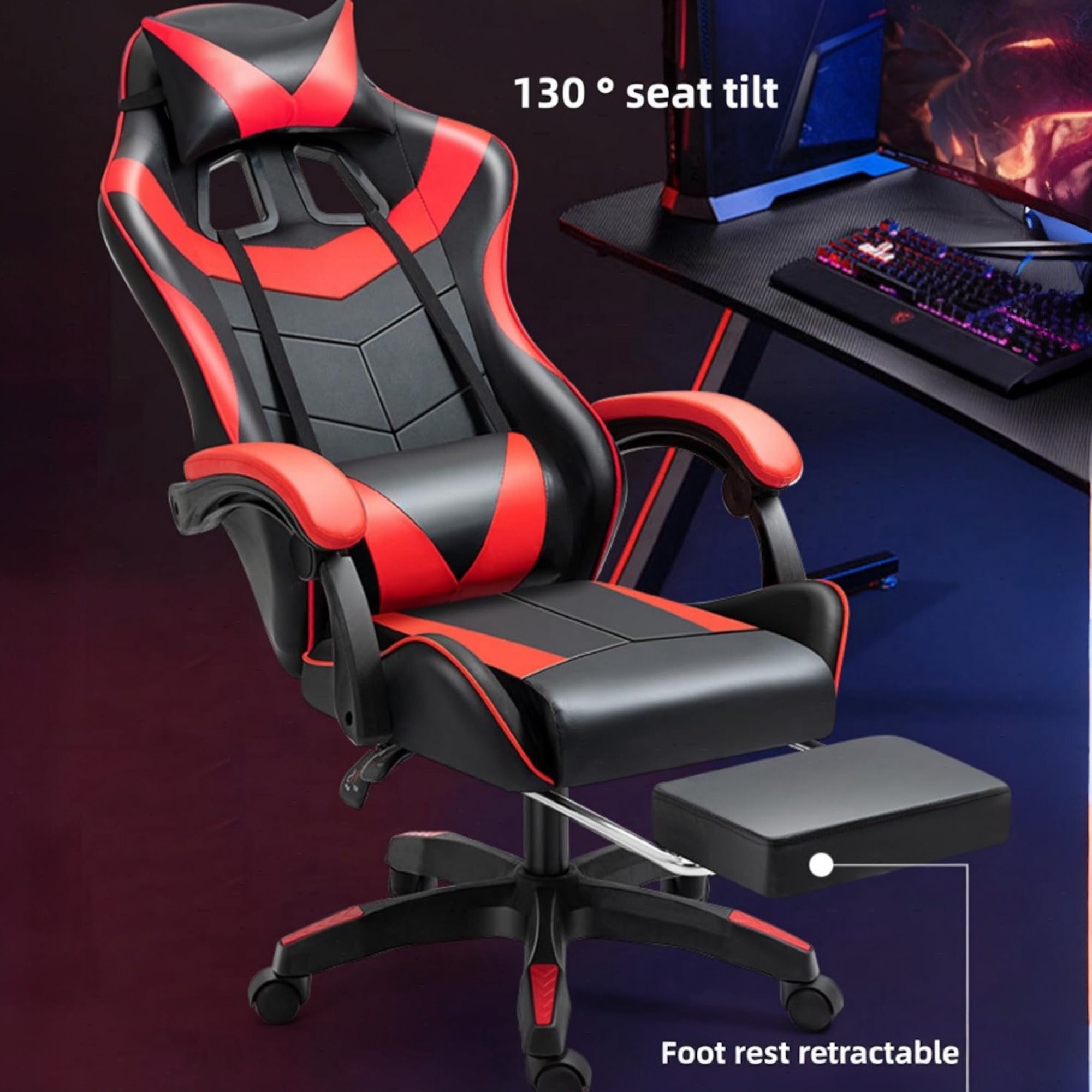 Silla gaming giratoria para escritorio, oficina y juegos en línea. Cómoda silla con altura ajustable para juegos ergonómicos. Cuero sintético. Silla gaming de carreras para videojuegos y oficina. Ergonómica y con un diseño moderno.