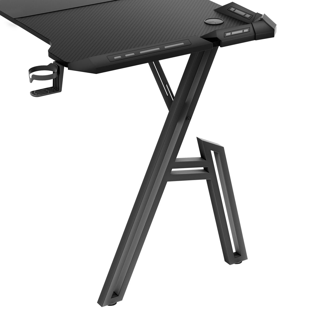 BayernLive Gaming Desk - Large Computer Desk with Carbon Fiber-like top, Heavy-Duty A-Frame Legs, Ergonomic Height Adjustment, Cable Management System, Cup Holder & Headphone slot - Available in 3 Sizes (120x60/140x60/160x60)