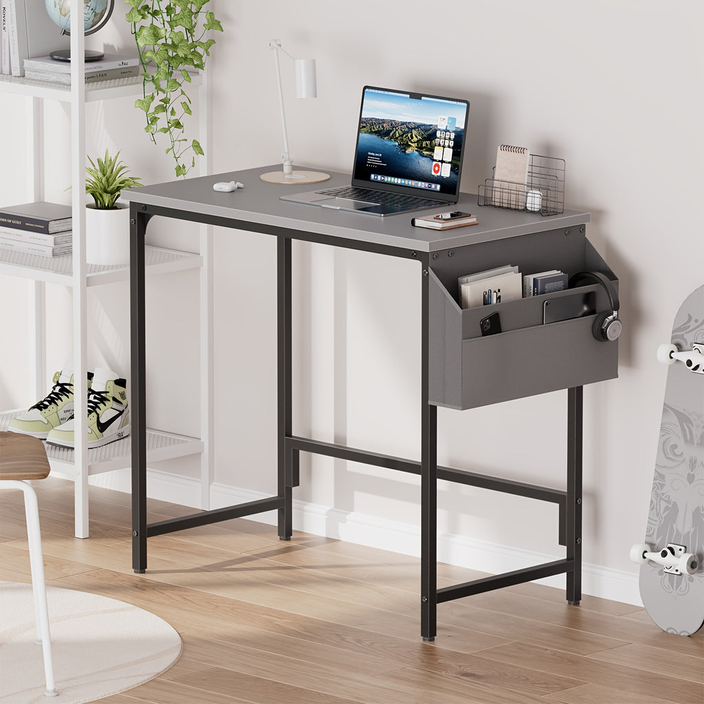 Escritorio de computadora moderno y compacto de 32/40 pulgadas con reposapiés ajustables y bolsa de almacenamiento. Estación de trabajo independiente de madera, acabado pulido, compacto para el hogar y la oficina.