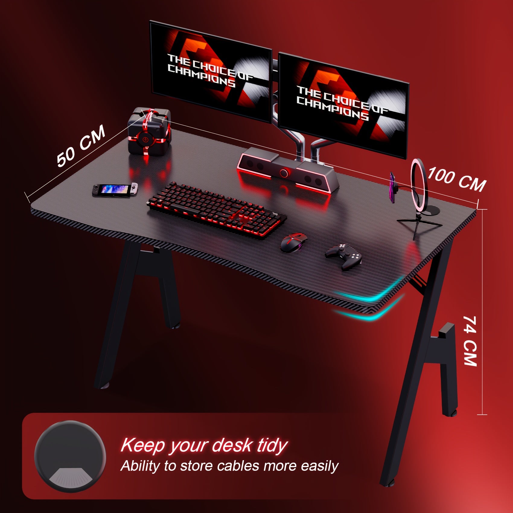 Furnishia 101.6 cm A-Shape Gaming Desk with Carbon Fiber Texture Desktop, Ergonomic Design & Adjustable Height - Spacious Computer Desk with Foot Pads, Sturdy A-Frame Construction for Home Office, Bedroom, Gaming Setup - Blac