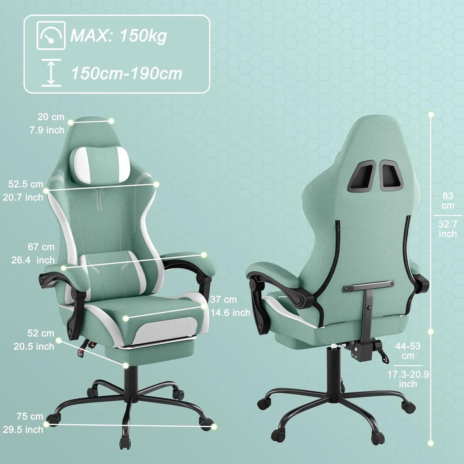 Ergonomic Gaming and Office Chair with Lumbar Support & Headrest Adjustable Height, Built in Footrest, 135kg Weight Capacity, Ideal for PC Gaming and Work, Pc Gaming Chair, Gaming Ergonomic Chair, Adjustable Computer Chair, S