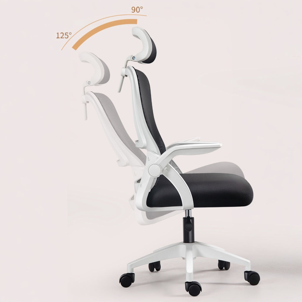 Silla de oficina, silla gamer, escritorio ergonómico con reposacabezas ajustable y soporte para bombilla, respaldo de malla transpirable, reposabrazos plegables de 90 grados, rotación de 360 ​​grados (SF168-002)