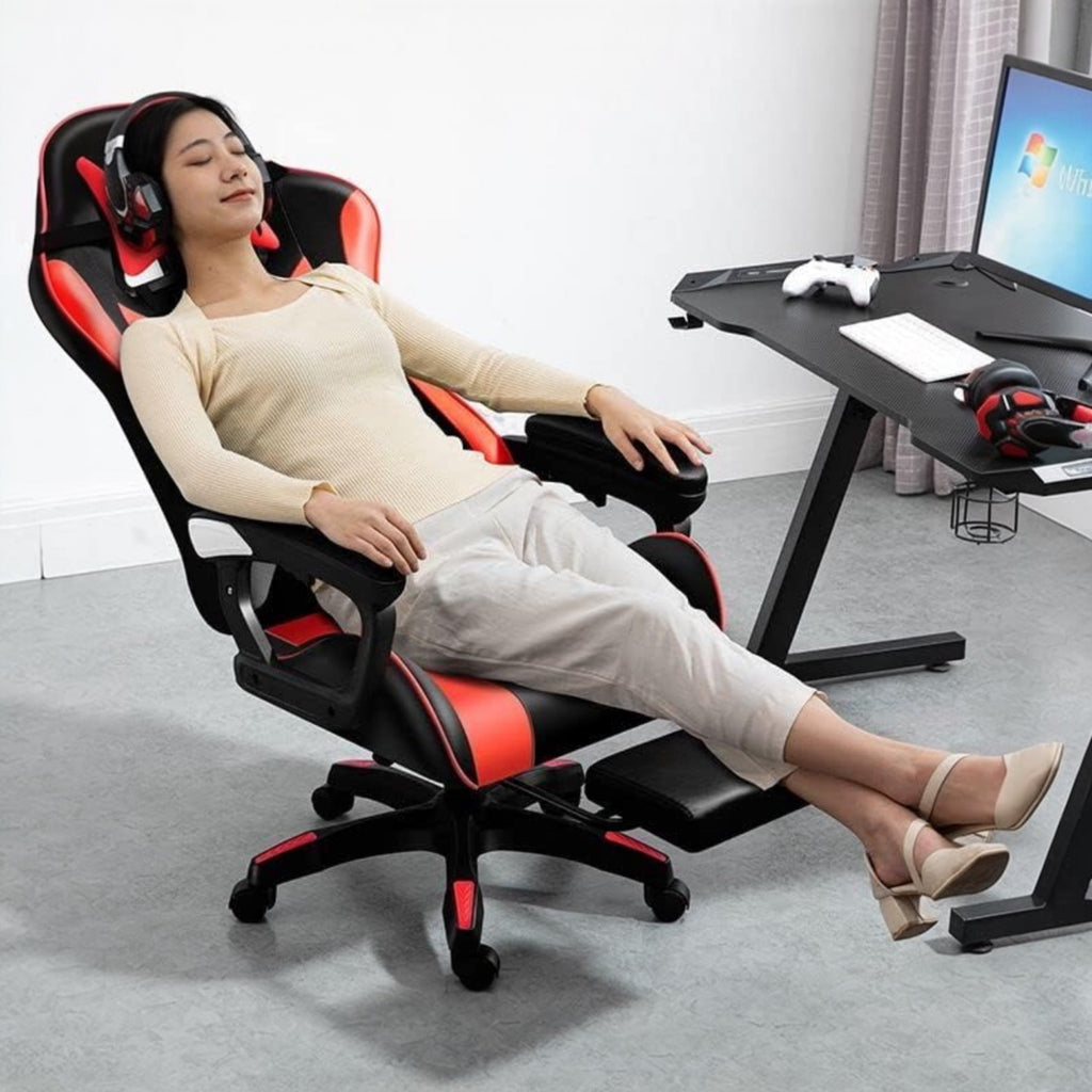 Silla gaming giratoria para escritorio, oficina y juegos en línea. Cómoda silla con altura ajustable para juegos ergonómicos. Cuero sintético. Silla gaming de carreras para videojuegos y oficina. Ergonómica y con un diseño moderno.